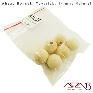 Yuvarlak 14 mm, Naturel Sandal Ağacı, Ahşap Boncuk / Paket İçeriği 6 Adet
