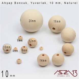 Yuvarlak 10 mm, Naturel Sandal Ağacı, Ahşap Boncuk / Paket İçeriği 15 Adet