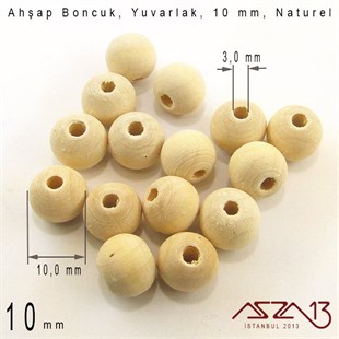 Yuvarlak 10 mm, Naturel Sandal Ağacı, Ahşap Boncuk / Paket İçeriği 15 Adet