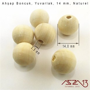 Yuvarlak 14 mm, Naturel Sandal Ağacı, Ahşap Boncuk / Paket İçeriği 6 Adet