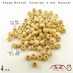 Yuvarlak 4 mm, Naturel Sandal Ağacı, Ahşap Boncuk / Paket İçeriği 100 Adet