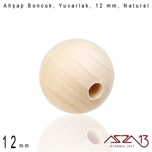 Yuvarlak 12 mm, Naturel Sandal Ağacı, Ahşap Boncuk / Paket İçeriği 8 Adet