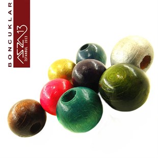 Yuvarlak 16 mm, Renkli, Ahşap Boncuk / Paket İçeriği 3 Adet