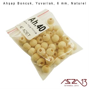 Yuvarlak 6 mm, Naturel Sandal Ağacı, Ahşap Boncuk / Paket İçeriği 40 Adet