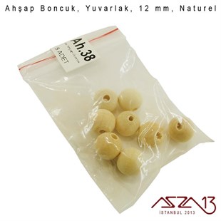 Yuvarlak 12 mm, Naturel Sandal Ağacı, Ahşap Boncuk / Paket İçeriği 8 Adet