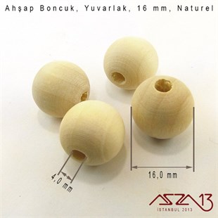 Yuvarlak 16 mm, Naturel Sandal Ağacı, Ahşap Boncuk / Paket İçeriği 4 Adet