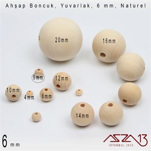 Yuvarlak 6 mm, Naturel Sandal Ağacı, Ahşap Boncuk / Paket İçeriği 40 Adet