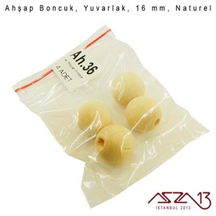 Yuvarlak 16 mm, Naturel Sandal Ağacı, Ahşap Boncuk / Paket İçeriği 4 Adet