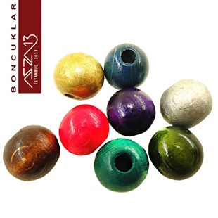 Yuvarlak 16 mm, Renkli, Ahşap Boncuk / Paket İçeriği 3 Adet