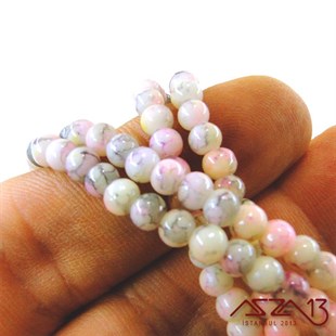 230 Adet 4 mm Yuvarlak Pembe-Gri Granit Desenli Düz Yüzey Akrilik Boncuk