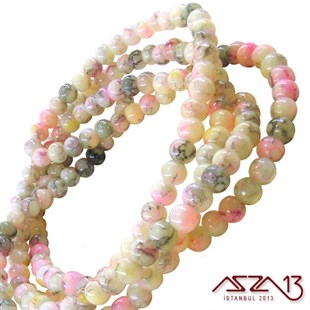 230 Adet 4 mm Yuvarlak Pembe-Gri Granit Desenli Düz Yüzey Akrilik Boncuk