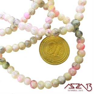 230 Adet 4 mm Yuvarlak Pembe-Gri Granit Desenli Düz Yüzey Akrilik Boncuk