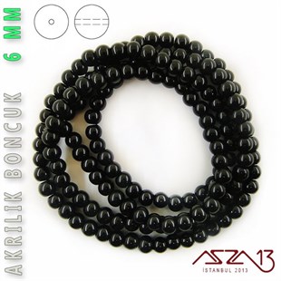 138 Adet 6 mm Siyah Renk Opak Parlak Akrilik Boncuk (40 Gr)