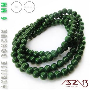 138 Adet 6 mm Yeşil Renk Opak Parlak Akrilik Boncuk (40 Gr)
