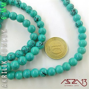 138 Adet 6 mm Hareli Turkuaz Renk Opak Parlak Akrilik Boncuk (40 Gr)