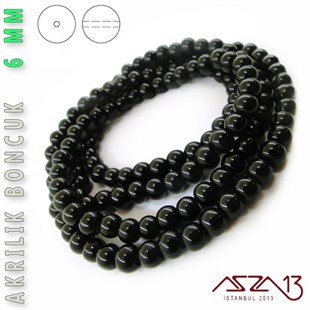 138 Adet 6 mm Siyah Renk Opak Parlak Akrilik Boncuk (40 Gr)