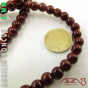 138 Adet 6 mm Kızıl Kahve Renk Opak Parlak Akrilik Boncuk (40 Gr)