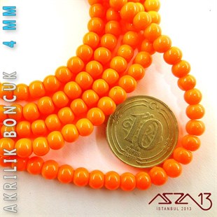 230 Adet 4 mm Turuncu Renk Opak Parlak Akrilik Boncuk (22 Gr)