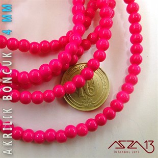 230 Adet 4 mm Koyu Pembe Renk Opak Parlak Akrilik Boncuk (22 Gr)
