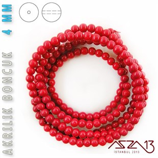 230 Adet 4 mm Mercan Kırmızı Renk Opak Parlak Akrilik Boncuk (22 Gr)