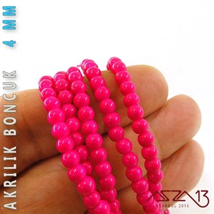 230 Adet 4 mm Koyu Pembe Renk Opak Parlak Akrilik Boncuk (22 Gr)