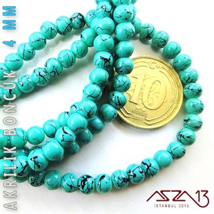 230 Adet 4 mm Hareli Turkuaz Renk Opak Parlak Akrilik Boncuk (22 Gr)