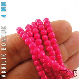 230 Adet 4 mm Fuşya Renk Opak Parlak Akrilik Boncuk (22 Gr)