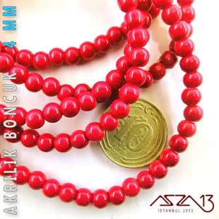 230 Adet 4 mm Mercan Kırmızı Renk Opak Parlak Akrilik Boncuk (22 Gr)