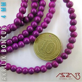 230 Adet 4 mm Mor Renk Opak Parlak Akrilik Boncuk (22 Gr)