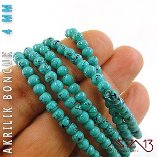 230 Adet 4 mm Hareli Turkuaz Renk Opak Parlak Akrilik Boncuk (22 Gr)