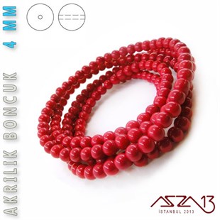230 Adet 4 mm Mercan Kırmızı Renk Opak Parlak Akrilik Boncuk (22 Gr)