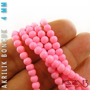 230 Adet 4 mm Şeker Pembe Renk Opak Parlak Akrilik Boncuk (22 Gr)