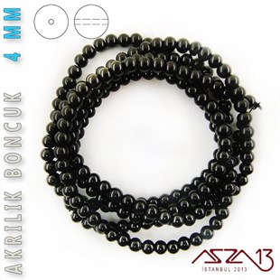 230 Adet 4 mm Siyah Renk Opak Parlak Akrilik Boncuk (22 Gr)