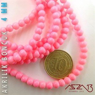 230 Adet 4 mm Şeker Pembe Renk Opak Parlak Akrilik Boncuk (22 Gr)