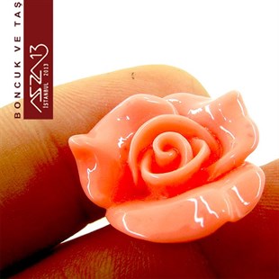 Akrilik, Pembe Renk, 23x23 mm, Gül Figürlü Yapıştırma Akrilik Taş / Paket İçeriği 1 Adet