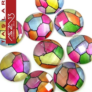10 Adet 16 mm Pembe Mozaik Renk Yuvarlak Akrilik Taş (5,8 gr)