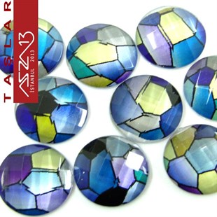 10 Adet 16 mm Mavi Mozaik Renk Yuvarlak Akrilik Taş (5,8 gr)