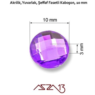 10 Adet 10 mm Mor Renk Yuvarlak Akrilik Taş (1,8 gr)
