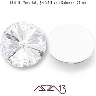 10 Adet 20 mm Kristal Renk Yuvarlak Akrilik Taş (8,7 gr)