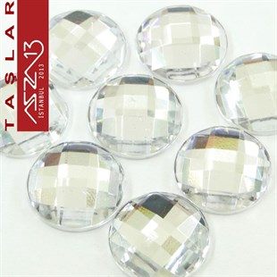10 Adet 16 mm Kristal Renk Yuvarlak Akrilik Taş (5,8 gr)