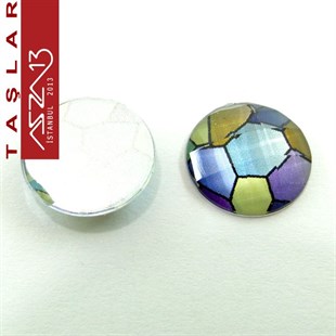 10 Adet 16 mm Mavi Mozaik Renk Yuvarlak Akrilik Taş (5,8 gr)