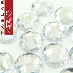 10 Adet 18 mm Kristal Renk Yuvarlak Akrilik Taş (7,6 gr)
