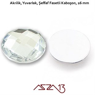 10 Adet 16 mm Kristal Renk Yuvarlak Akrilik Taş (5,8 gr)