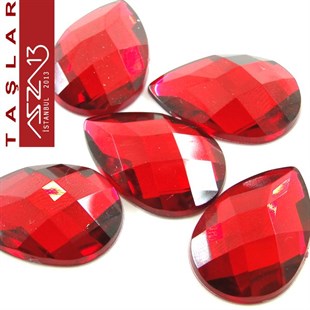 5 Adet 20x30 mm Kırmızı Renk Damla Akrilik Taş (9,6 gr)