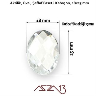 5 Adet 18x25 mm Kristal Renk Oval Akrilik Taş (5,6 gr)