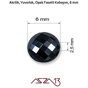 50 Adet 6 mm Siyah Renk Yuvarlak Akrilik Taş (2,6 gr)