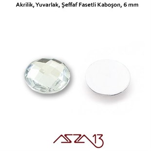 50 Adet 6 mm Kristal Renk Yuvarlak Akrilik Taş (2,6 gr)