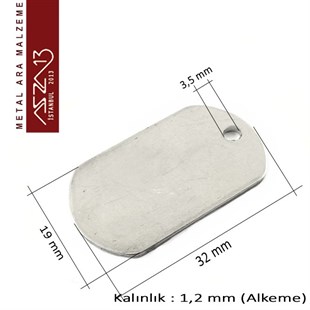 Alkeme 19x32 mm Damgalama Künyesi / Paket İçeriği 1 Adet