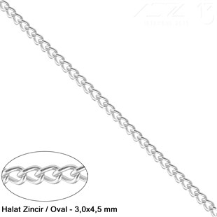 Zincir - Düz Halat Tip - Oval 3 mm - Nikel Kaplama / 1 Metre