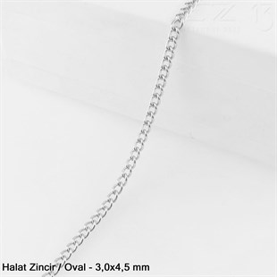 Zincir - Düz Halat Tip - Oval 3 mm - Nikel Kaplama / 1 Metre